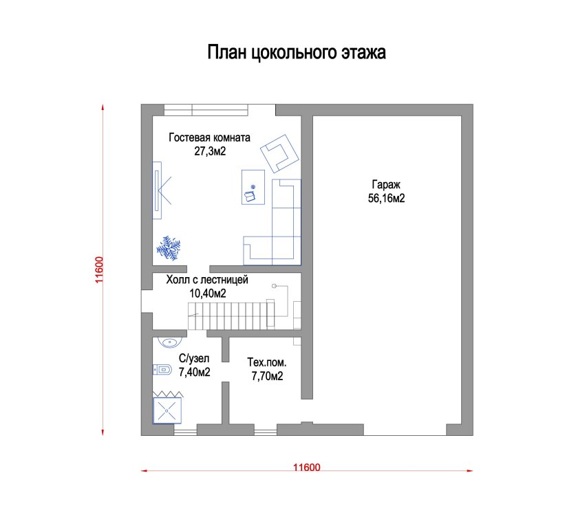 план цокольного этажа деревянного дома АртОм