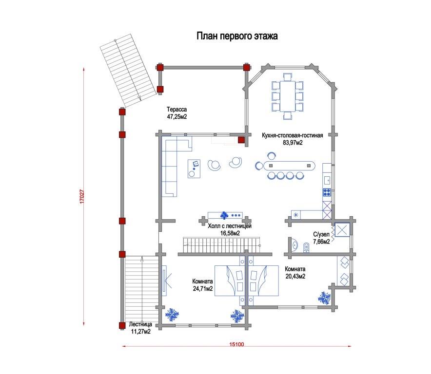 план первого этажа деревянного дома АртОм