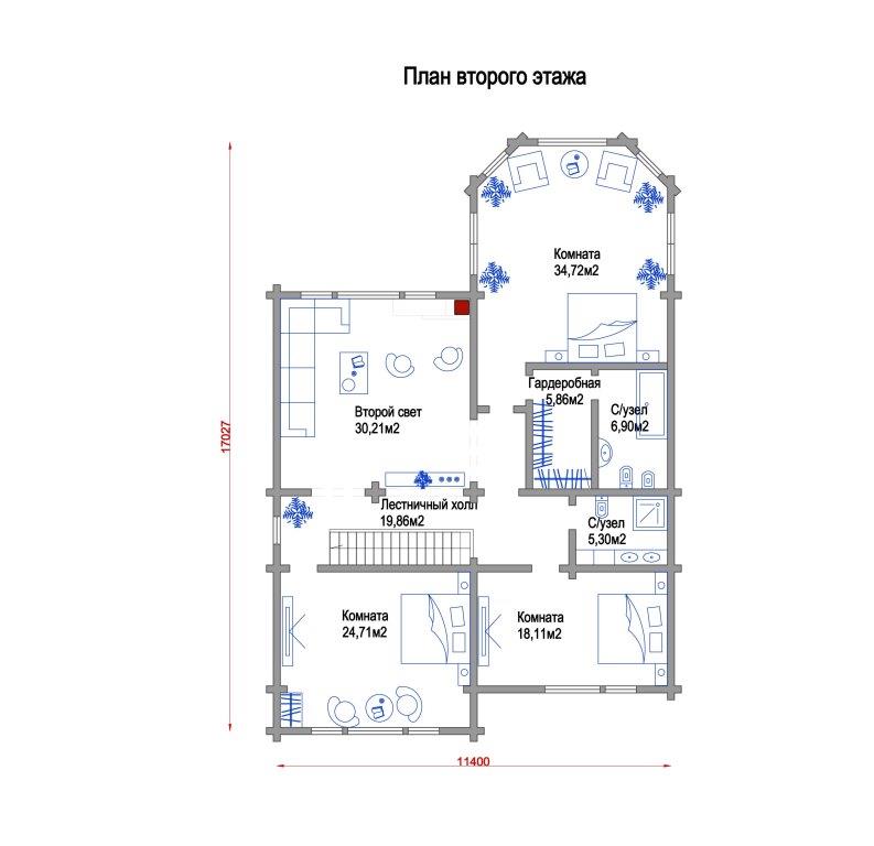 план второго этажа деревянного дома АртОм