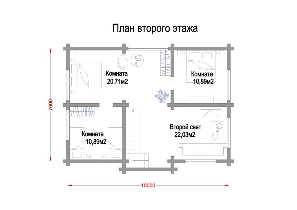 план второго этажа гостевого дома-бани в Федоскино